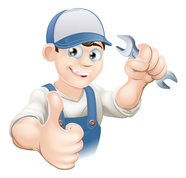 A cartoon handyman | gas furnace | A Plus Air Conditioning and Refrigeration